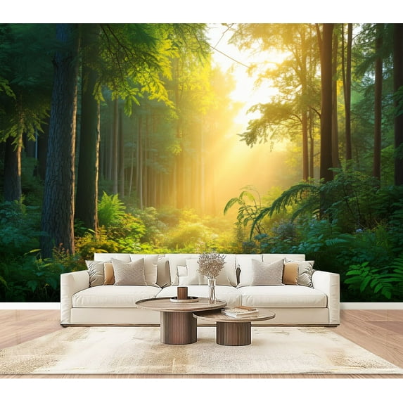Wallpaper Forest Wall Decor Sunlight Trees Foliage Greenery Forest Path Peel and Stick Wall Murals 100"H x 144"W Removable PVC Wall Paper Self-Adhesive Wall Decor for Bedroom Living Room