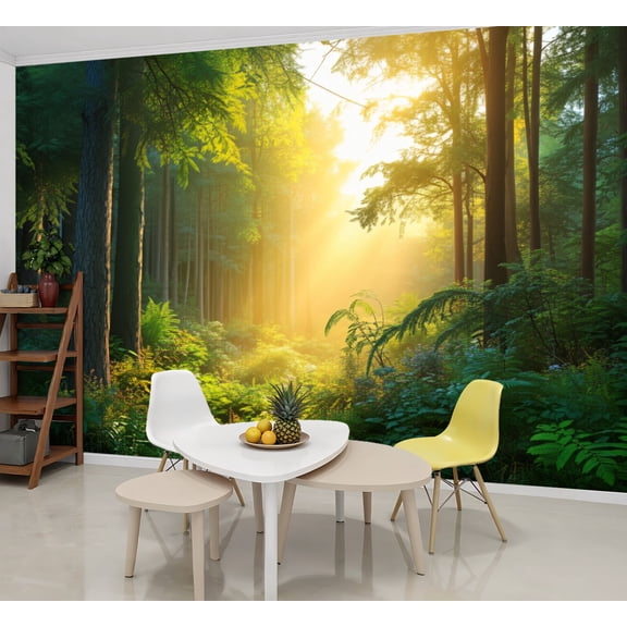 Wallpaper Forest Wall Decor Sunlight Trees Foliage Greenery Forest Path Peel and Stick Wall Murals 69"H x 96"W Removable PVC Wall Paper Self-Adhesive Wall Paintings Art Decor for Bedroom Living Room