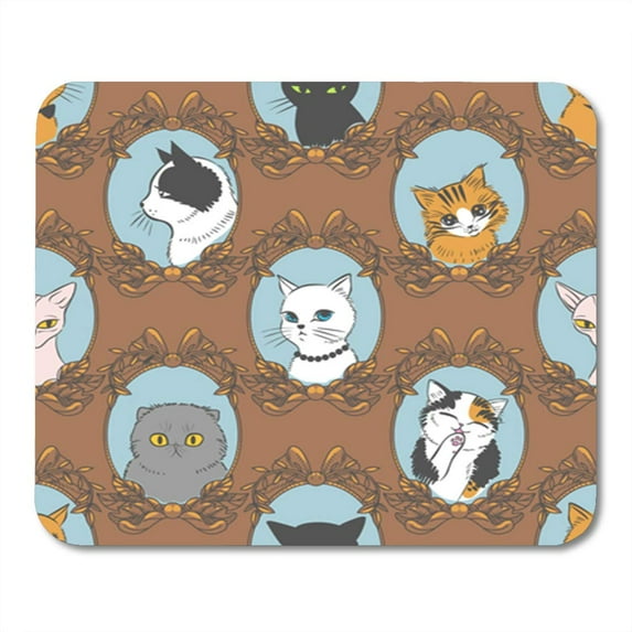 Wallpaper Funny Retro Seamless Pattern with Cats Vector Illustration Graphic Mousepad Mouse Pad Mouse Mat 9x10 inch
