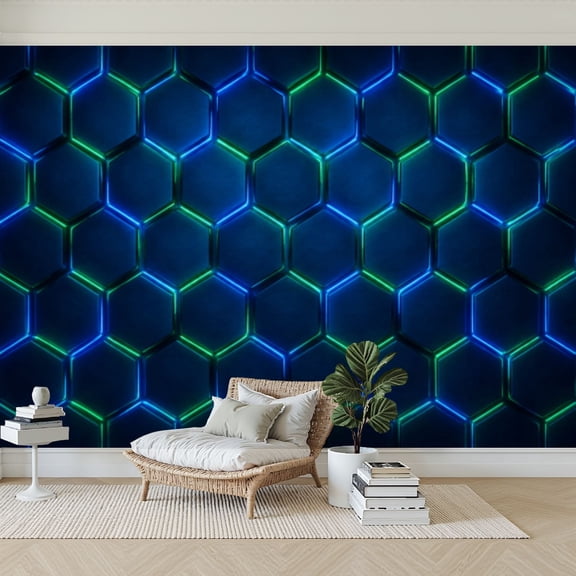 Colorful Stained Glass Mosaic Wallpaper Blue Purple Shades modern teal ...