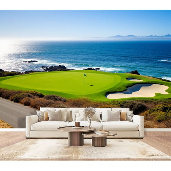 Wallpaper Golf Course Picture Poster Modern Artwork Ocean Sand Traps Peel and Stick Wall Murals 100"H x 144"W Removable PVC Wall Paper Self-Adhesive Wall Paintings Art Decor for Bedroom Living Room