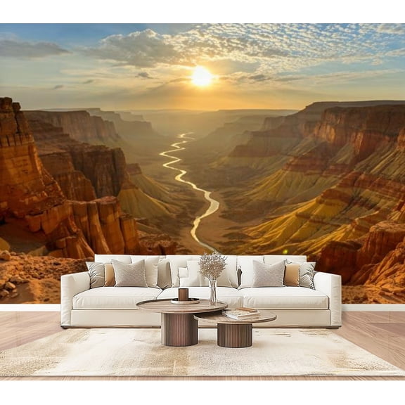 Wallpaper Grand Canyon Sunset Winding River Vibrant Rock Layers Peel and Stick Wall Murals 100"H x 144"W Removable PVC Wall Paper Self-Adhesive Wall Paintings Art Decor for Bedroom Living Room