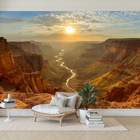Wallpaper Grand Canyon Sunset Winding River Vibrant Rock Layers Peel and Stick Wall Murals 69"H x 96"W Removable PVC Wall Paper Self-Adhesive Wall Paintings Art Decor for Bedroom Living Room