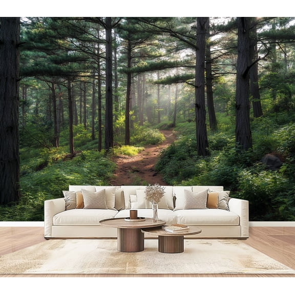 Wallpaper Green Forest Nature Landscape Sunlight Pine Trees Peel and Stick Wall Murals 100"H x 144"W Removable PVC Wall Paper Self-Adhesive Wall Paintings Art Decor for Bedroom Living Room
