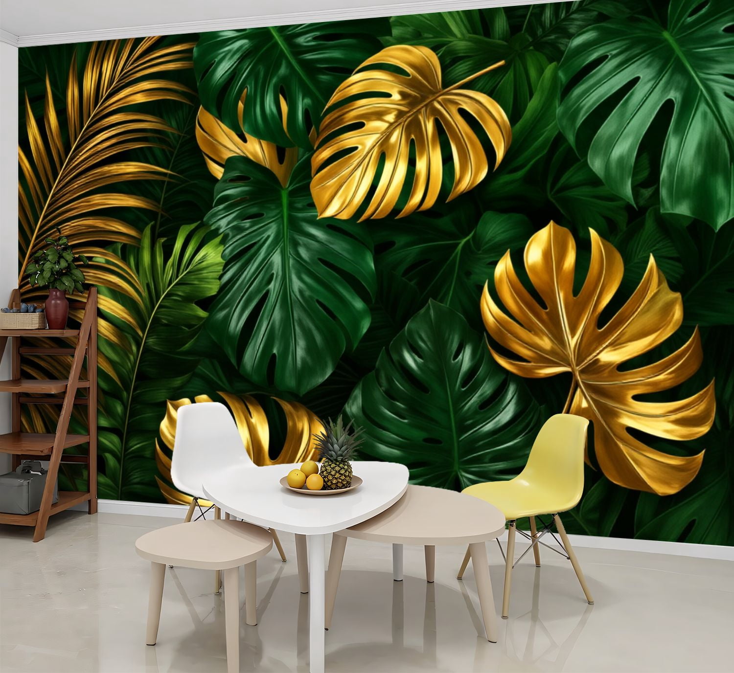 Wallpaper Green Gold Palm Leaf Tropical Jungle Tropical Leaves Peel and ...
