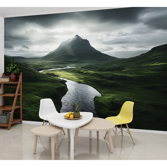 Wallpaper Green Landscape Stream Majestic Mountain Peak Peel and Stick Wall Murals 69"H x 96"W Removable PVC Wall Paper Self-Adhesive Wall Paintings Art Decor for Bedroom Living Room