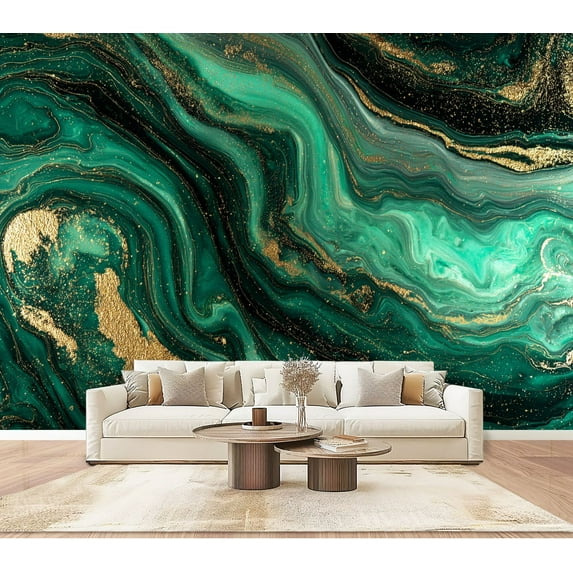 Wallpaper Green marble abstract acrylic Marbling artwork texture Agate Peel and Stick Wall Murals 100"H x 144"W Removable PVC Wall Paper Self-Adhesive Wall Paintings Art Decor for Bedroom Living Room