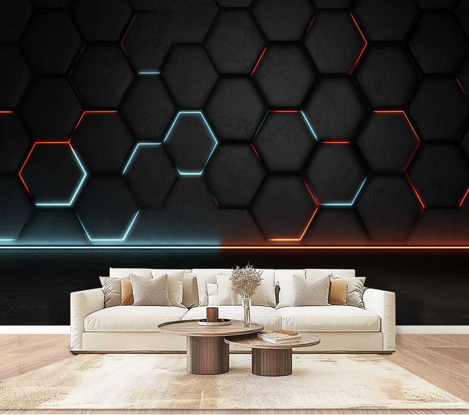 Wall Plusing Wallpaper High Tech 3D Hex Wall Pulsing Neon Edges Peel and Stick Wall ...