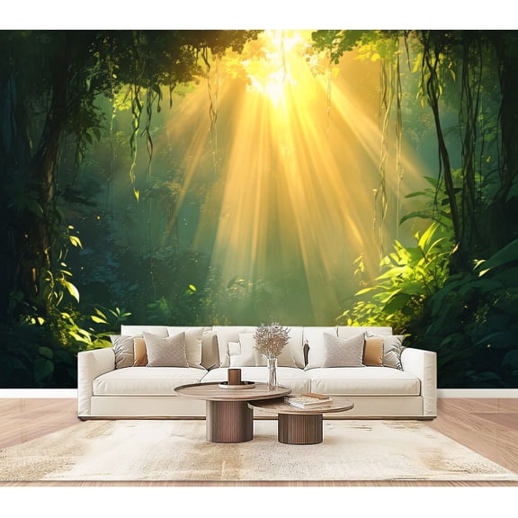 Wallpaper Jungle Sunlight Ancient Trees Hanging Vines Peel and Stick Wall Murals 100"H x 144"W Removable PVC Wall Paper Self-Adhesive Wall Paintings Art Decor for Bedroom Living Room
