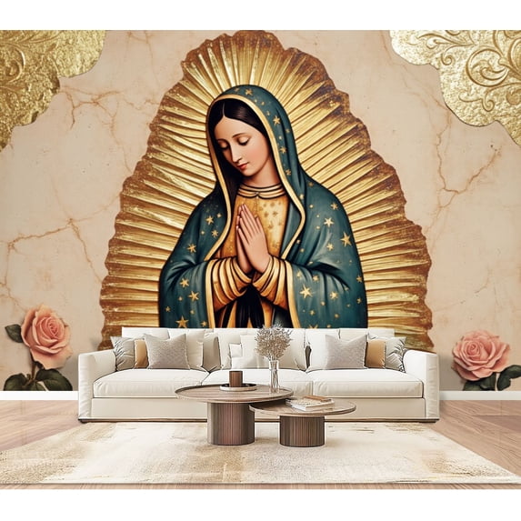 Wallpaper Our Lady Gualalupe Peel and Stick Wall Murals 100"H x 144"W Removable PVC Wall Paper Self-Adhesive Wall Paintings Art Decor for Bedroom Living Room