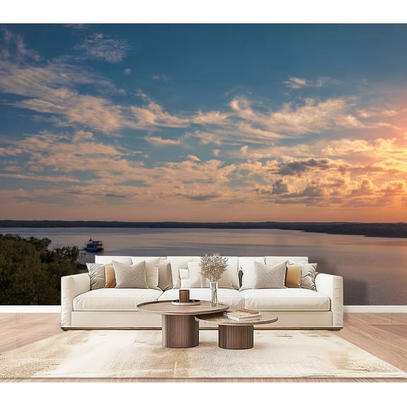 Wallpaper Lake Sunset Clouds Sky Peel and Stick Wall Murals 100"H x 144"W Removable PVC Wall Paper Self-Adhesive Wall Paintings Art Decor for Bedroom Living Room