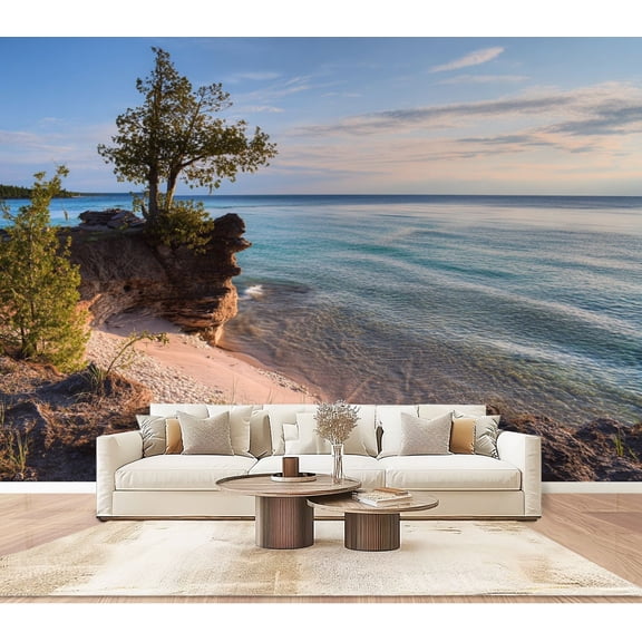 Wallpaper Lake Superior Coast Presque Isle Park Michigan Peel and Stick Wall Murals 100"H x 144"W Removable PVC Wall Paper Self-Adhesive Wall Paintings Art Decor for Bedroom Living Room