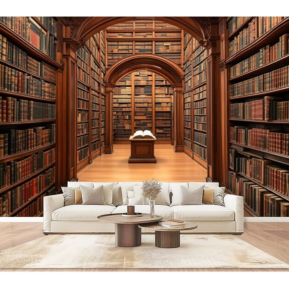 Wallpaper Library Bookshelf Vintage College Library Ancient Books Peel and Stick Wall Murals 100"H x 144"W Removable PVC Wall Paper Self-Adhesive Wall Paintings Art Decor for Book Lovers Bookworm
