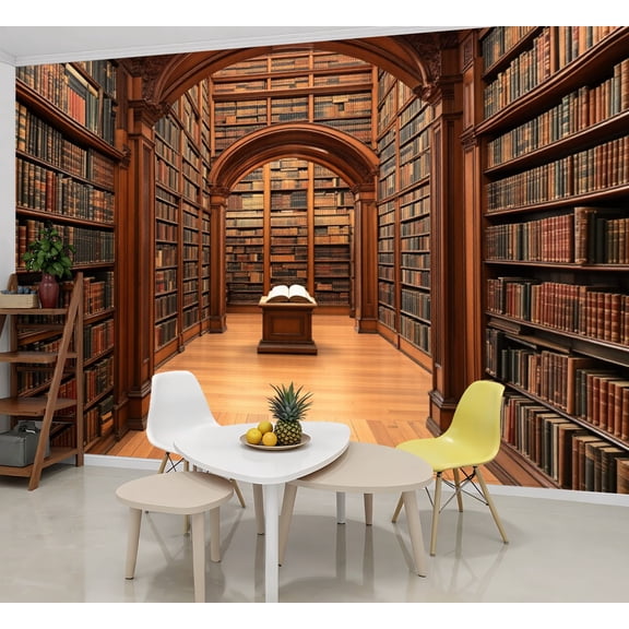 Wallpaper Library Bookshelf Vintage College Library Ancient Books Peel and Stick Wall Murals 69"H x 96"W Removable PVC Wall Paper Self-Adhesive Wall Paintings Art Decor for Book Lovers Bookworm