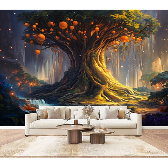Wallpaper Magical Forest Fantasy Fairy Tale Mystical Forest Psychedelic Peel and Stick Wall Murals 100"H x 144"W Removable PVC Wall Paper Self-Adhesive Wall Paintings Art for Bedroom Living Room
