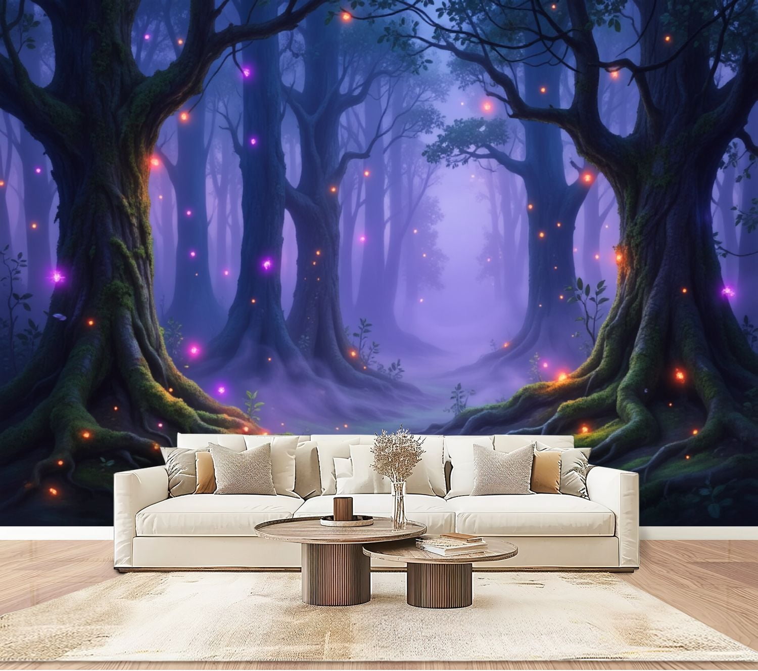 Wallpaper Magical Forest Glowing Lights Misty Atmosphere Peel and Stick ...