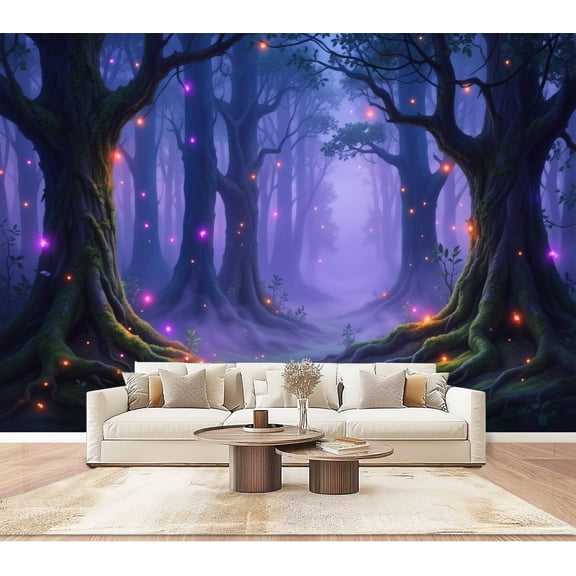 Wallpaper Magical Forest Glowing Lights Misty Atmosphere Peel and Stick Wall Murals 100"H x 144"W Removable PVC Wall Paper Self-Adhesive Wall Paintings Art Decor for Bedroom Living Room