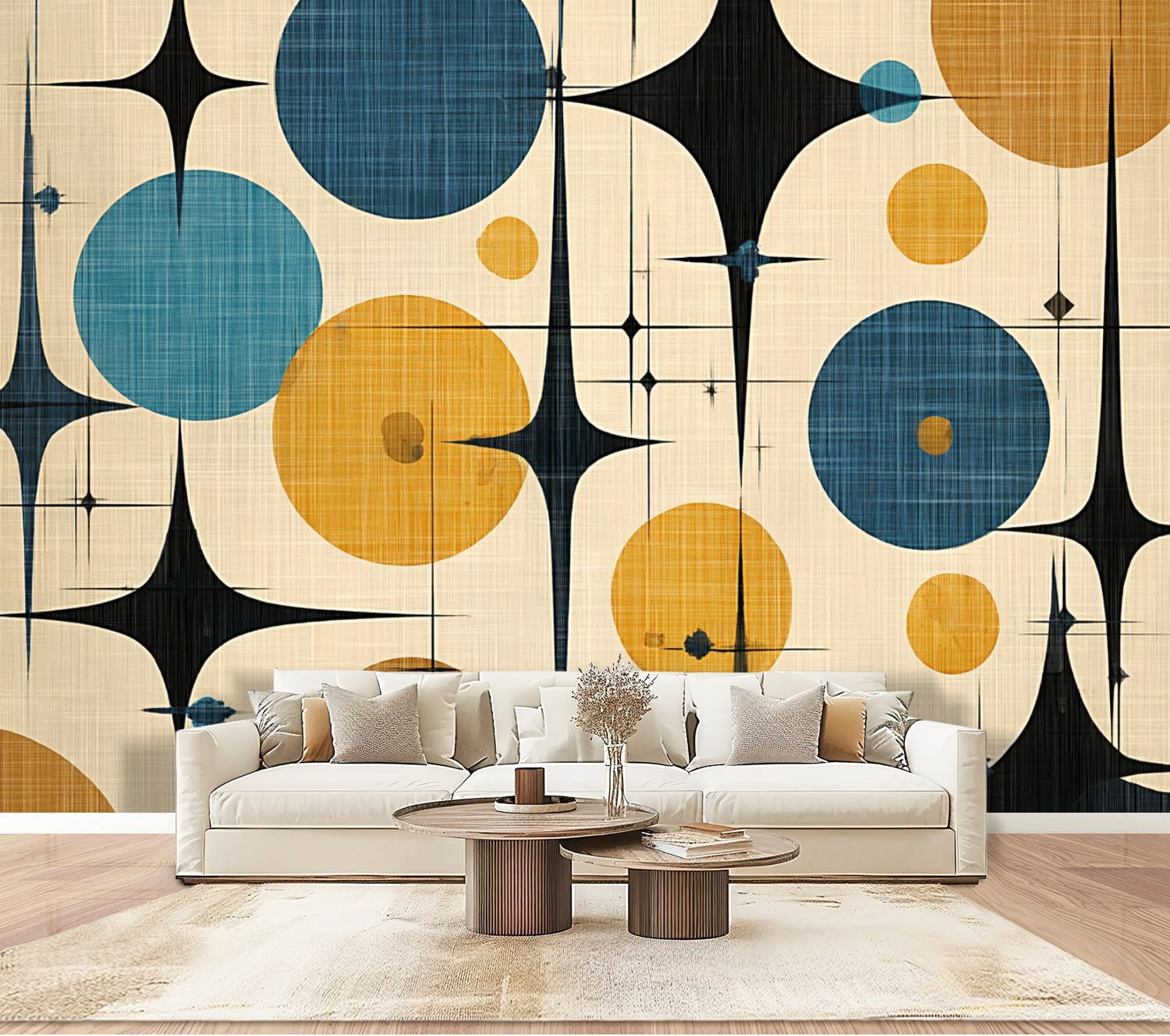 Wallpaper Mid Century Vintage 1950s Modern Retro Circular Motifs Peel and Stick Wall Murals 100"H x 144"W Removable PVC Wall Paper Self-Adhesive Wall Paintings Art Decor for Bedroom Living Room