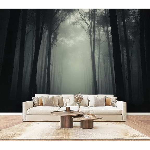 Wallpaper Misty Dark Forest Tall Trees Foggy Atmosphere Summer Decor Peel and Stick Wall Murals 100"H x 144"W Removable PVC Wall Paper Self-Adhesive Wall Paintings Art Decor for Bedroom Living Room