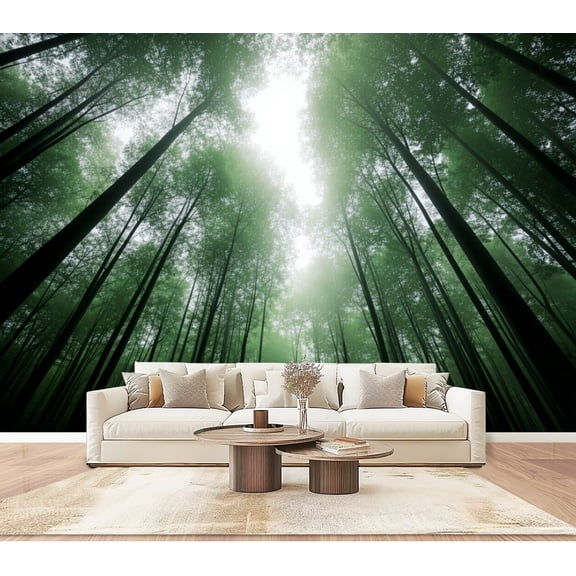Wallpaper Misty Forest Tall Trees Green Foliage Peel and Stick Wall Murals 100"H x 144"W Removable PVC Wall Paper Self-Adhesive Wall Paintings Art Decor for Bedroom Living Room