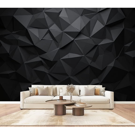 Wallpaper Modern Black Geometric Polygon Abstract Peel and Stick Wall Murals 100"H x 144"W Removable PVC Wall Paper Self-Adhesive Wall Paintings Art Decor for Bedroom Living Room
