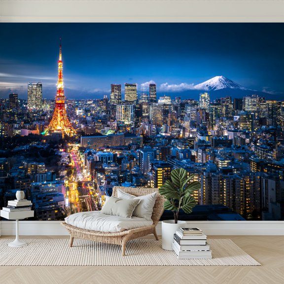 Wallpaper Mt Tokyo skyline Peel and Stick Wall Murals 69"H x 96"W Removable PVC Wall Paper Self-Adhesive Wall Paintings Art Decor for Bedroom Living Room