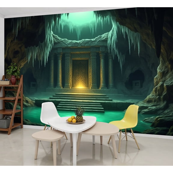 Wallpaper Mysterious Cave Temple Illuminated Stalactites Peel and Stick Wall Murals 69"H x 96"W Removable PVC Wall Paper Self-Adhesive Wall Paintings Art Decor for Bedroom Living Room
