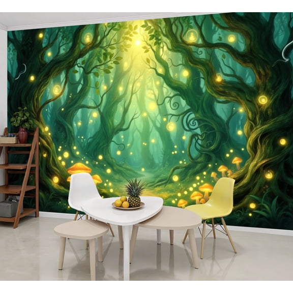 Wallpaper Mystical Forest Glowing Mushrooms Fireflies Peel and Stick Wall Murals 69"H x 96"W Removable PVC Wall Paper Self-Adhesive Wall Paintings Art Decor for Bedroom Living Room