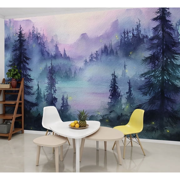 Wallpaper Mystical Forest Purple Blue Green Hues Peel and Stick Wall Murals 69"H x 96"W Removable PVC Wall Paper Self-Adhesive Wall Paintings Art Decor for Bedroom Living Room