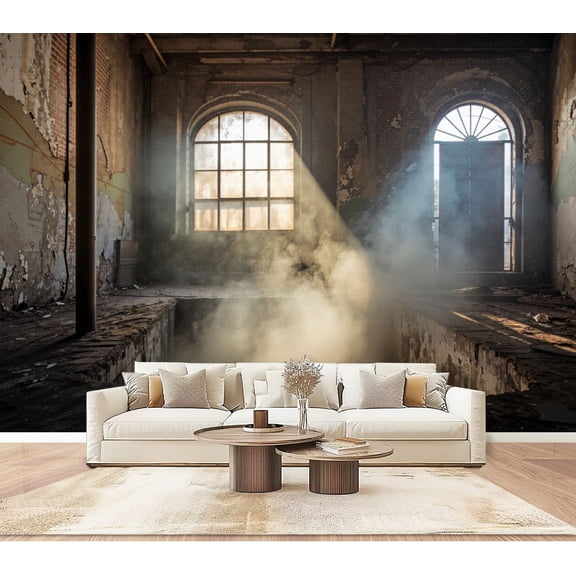 Wallpaper Old Abandoned Industrial Building Ruins Shabby Peel and Stick Wall Murals 100"H x 144"W Removable PVC Wall Paper Self-Adhesive Wall Paintings Art Decor for Bedroom Living Room