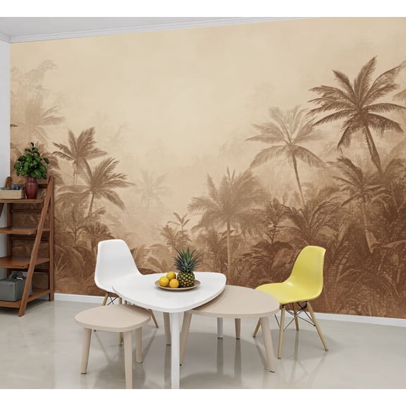 Wallpaper Palm Trees Misty Tropical Jungle Sepia Vintage Texture Peel and Stick Wall Murals 69"H x 96"W Removable PVC Wall Paper Self-Adhesive Wall Paintings Art Decor for Bedroom Living Room