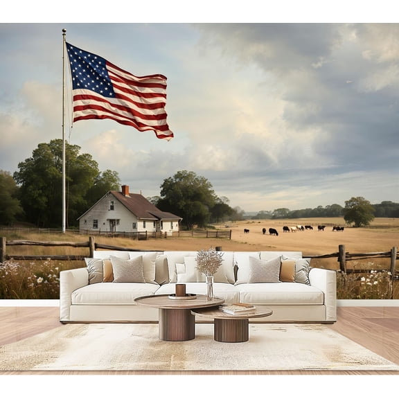 Wallpaper Patriotic Flag American Vintage Blue Fourth July Memorial Day Peel and Stick Wall Murals 100"H x 144"W Removable PVC Wall Paper Self-Adhesive Wall Paintings Art for Bedroom Living Room
