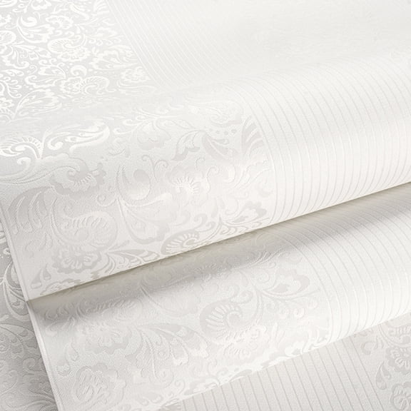 Wallpaper PeelandStickforBedroom, Modern 3D PeelandStick Wallpaper, 20.8X396 In, White Damask Textured, Vinyl Self Adhesive, Accent Wall PeelandStick, 1 Pc