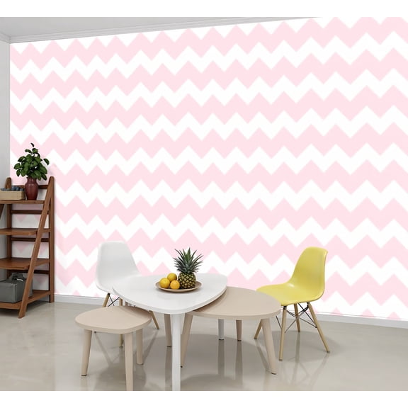Wallpaper Pink White Zigzag Design Peel and Stick Wall Murals 69"H x 96"W Removable PVC Wall Paper Self-Adhesive Wall Paintings Art Decor for Bedroom Living Room