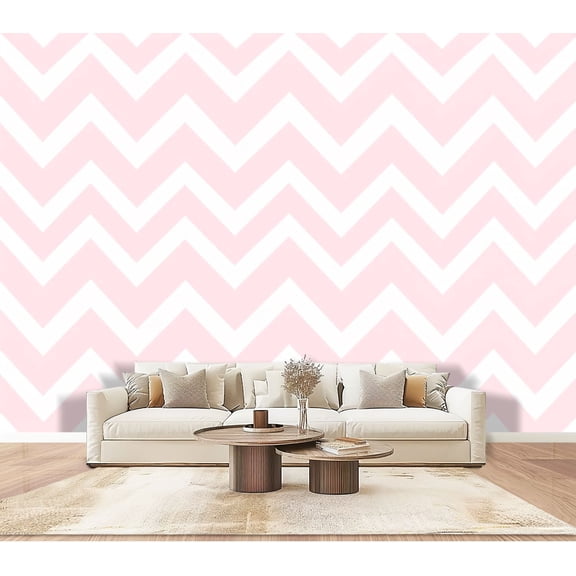 Wallpaper Pink White Zigzag Pastel Peel and Stick Wall Murals 100"H x 144"W Removable PVC Wall Paper Self-Adhesive Wall Paintings Art Decor for Bedroom Living Room