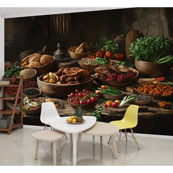 Wallpaper Polish Traditional Food Farmhouse Wooden Table Assorted Peel and Stick Wall Murals 69"H x 96"W Removable PVC Wall Paper Self-Adhesive Wall Paintings Art Decor for Bedroom Living Room