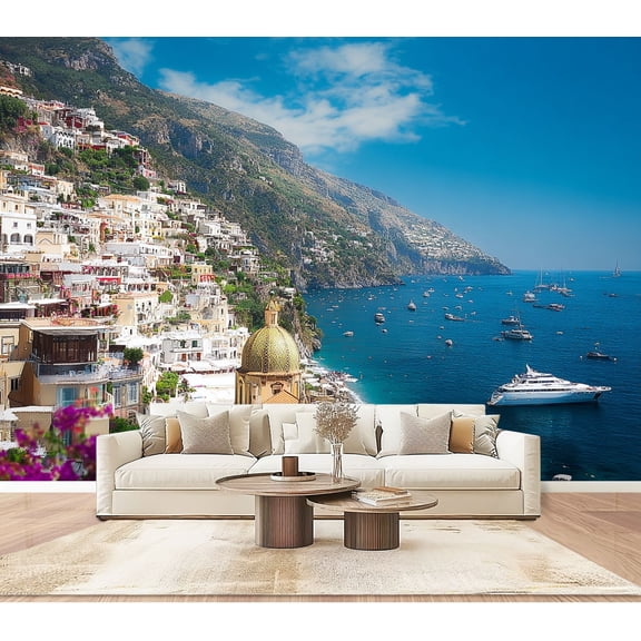 Wallpaper Positano resort Italy Peel and Stick Wall Murals 100"H x 144"W Removable PVC Wall Paper Self-Adhesive Wall Paintings Art Decor for Bedroom Living Room