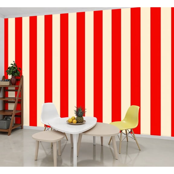 Wallpaper Red Cream Vertical Stripes Peel and Stick Wall Murals 69"H x 96"W Removable PVC Wall Paper Self-Adhesive Wall Paintings Art Decor for Bedroom Living Room