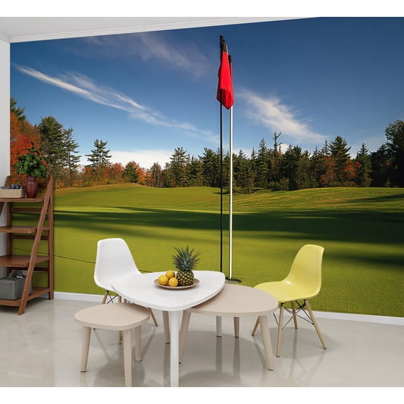 Wallpaper Red Flag Beautiful Golf Course Fall Peel and Stick Wall Murals 69"H x 96"W Removable PVC Wall Paper Self-Adhesive Wall Paintings Art Decor for Bedroom Living Room