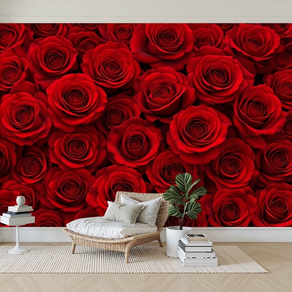 Wallpaper Red Rose Floral Blooms Vibrant Color romantic Peel and Stick Wall Murals 69"H x 96"W Removable PVC Wall Paper Self-Adhesive Wall Paintings Art Decor for Bedroom Living Room