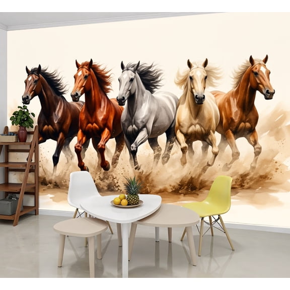 Wallpaper Running Wild Horses Motion Dust Wind Peel and Stick Wall Murals 69"H x 96"W Removable PVC Wall Paper Self-Adhesive Wall Paintings Art Decor for Bedroom Living Room