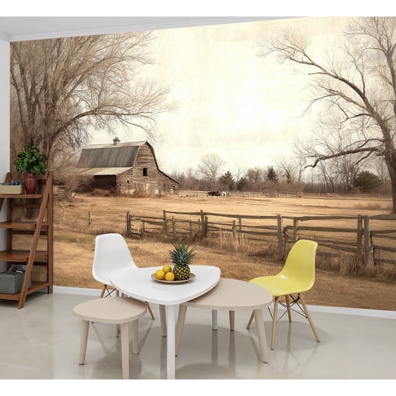 Wallpaper Rustic Farmhouse Vintage Barn Country Field Landscape Peel and Stick Wall Murals 69"H x 96"W Removable PVC Wall Paper Self-Adhesive Wall Paintings Art Decor for Bedroom Living Room