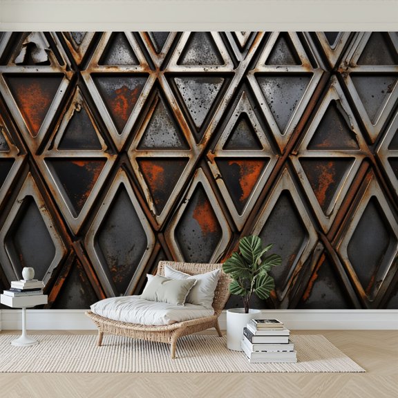 Wallpaper Rustic Geometric Metal Triangular Cutouts Industrial Rustic Peel and Stick Wall Murals 69"H x 96"W Removable PVC Wall Paper Self-Adhesive Wall Paintings Art Decor for Bedroom Living Room