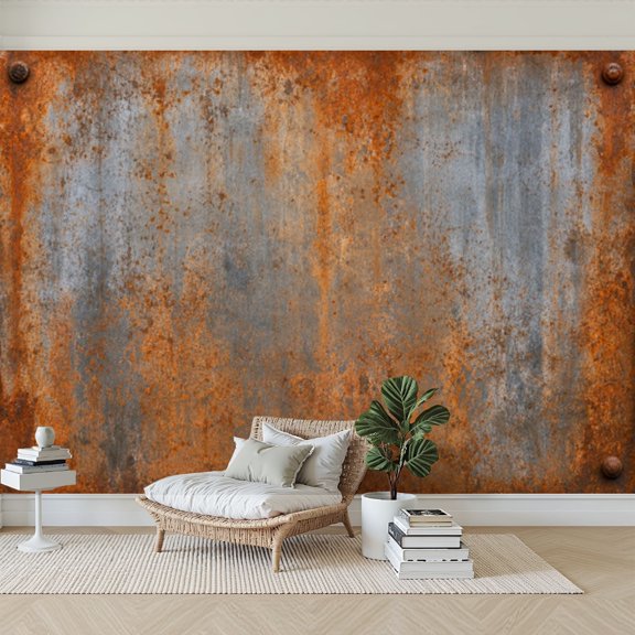 Wallpaper Rusty Metal Weathered Blue Orange Tones rust industrial Peel and Stick Wall Murals 69"H x 96"W Removable PVC Wall Paper Self-Adhesive Wall Paintings Art Decor for Bedroom Living Room