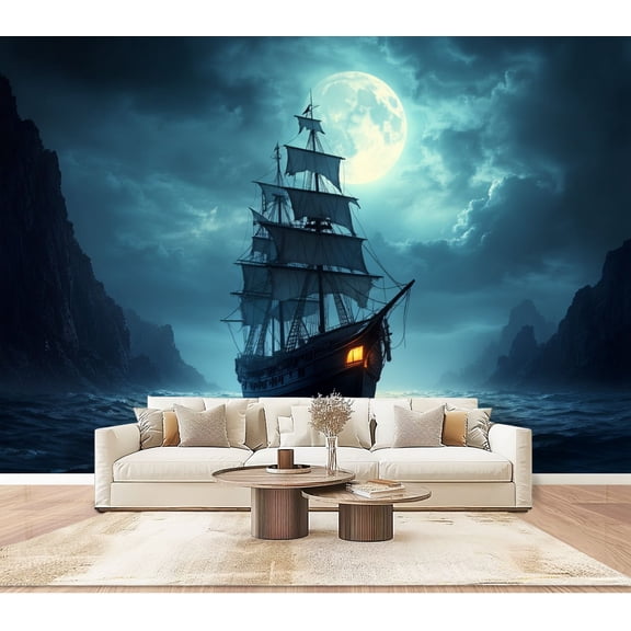 Wallpaper Sailboat Nautical Pirate Ship Ocean Warship Peel and Stick Wall Murals 100"H x 144"W Removable PVC Wall Paper Self-Adhesive Wall Paintings Art Decor for Bedroom Living Room