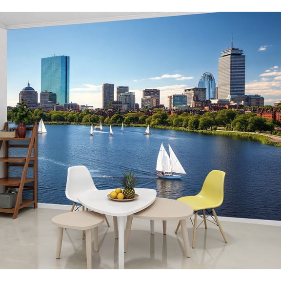 Wallpaper Sailing Boston Peel and Stick Wall Murals 69"H x 96"W Removable PVC Wall Paper Self-Adhesive Wall Paintings Art Decor for Bedroom Living Room