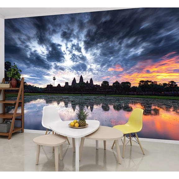 Wallpaper Scenery Cambodia Peel and Stick Wall Murals 69"H x 96"W Removable PVC Wall Paper Self-Adhesive Wall Paintings Art Decor for Bedroom Living Room