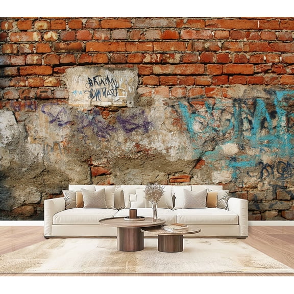Wallpaper Scribbled Brick Wall Peel and Stick Wall Murals 100"H x 144"W Removable PVC Wall Paper Self-Adhesive Wall Paintings Art Decor for Bedroom Living Room