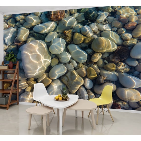 Wallpaper Sea stones sea water Pebbles under water view from Peel and Stick Wall Murals 69"H x 96"W Removable PVC Wall Paper Self-Adhesive Wall Paintings Art Decor for Bedroom Living Room