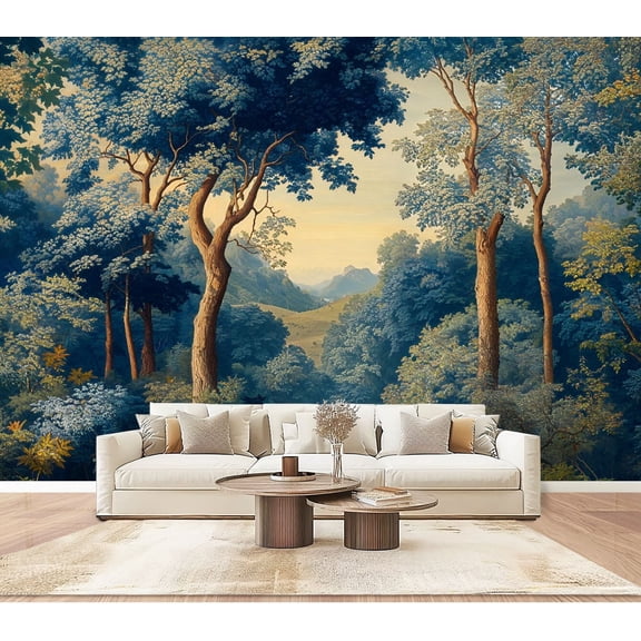 Wallpaper Serene Forest Landscape Greenery Majestic Trees Vintage Peel and Stick Wall Murals 100"H x 144"W Removable PVC Wall Paper Self-Adhesive Wall Paintings Art Decor for Bedroom Living Room